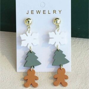 Gingerbread Christmas Tree Snowflake Acrylic Dangle Charm Holiday Winter Earring